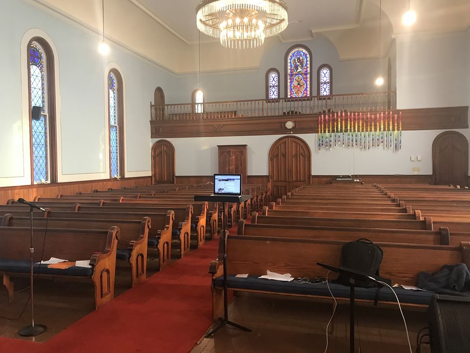 church set up for fb live